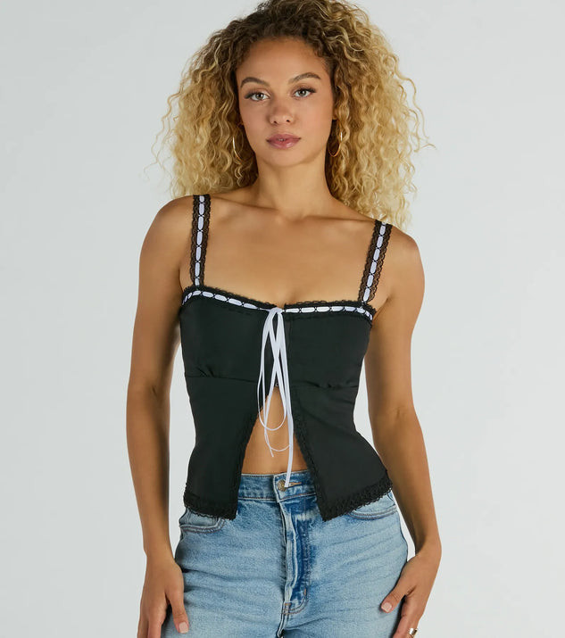 Sweet Innocence Lace Trim Bow Crop Top | Windsor Stores