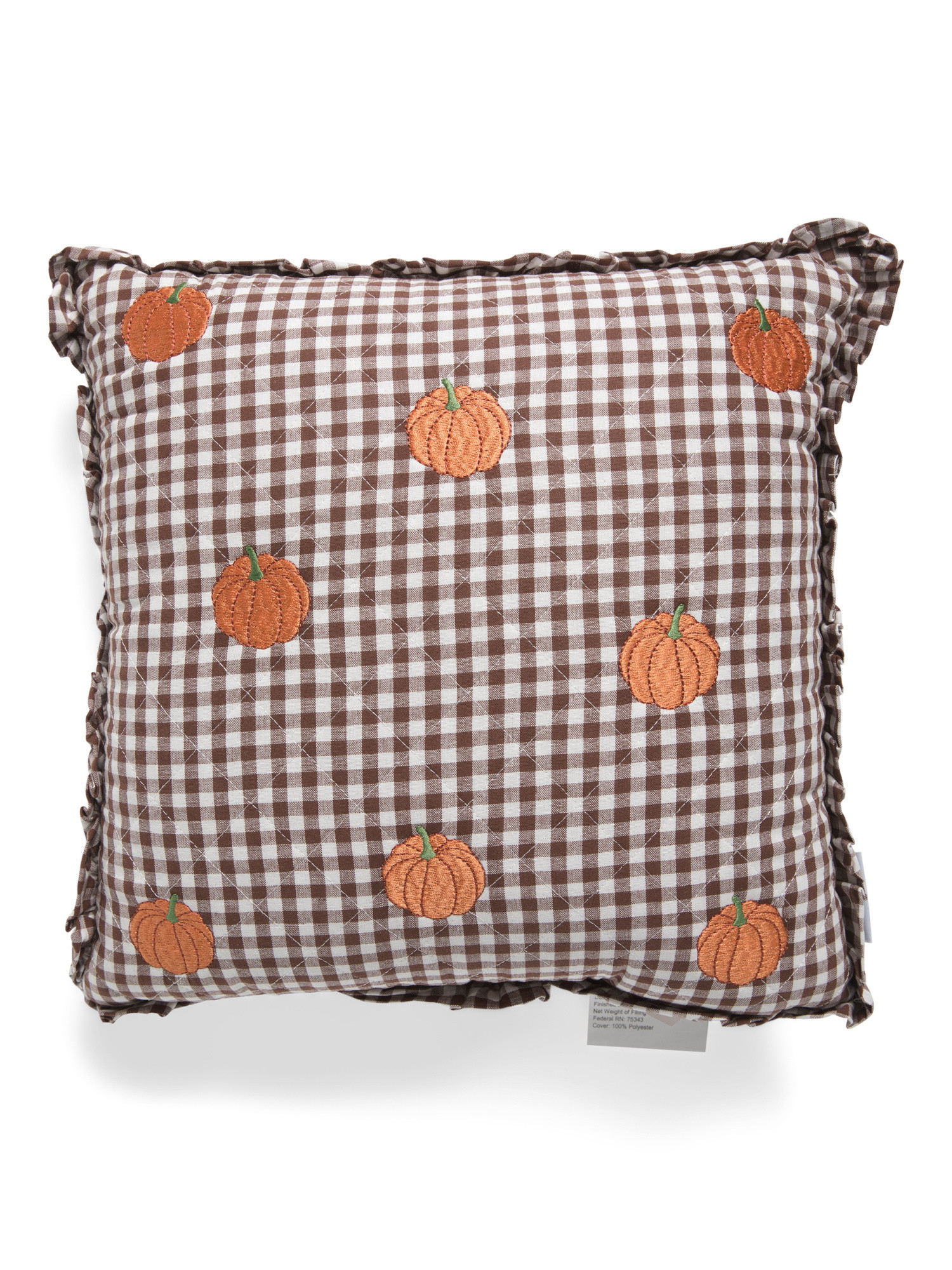 16x16 Pumpkin Gingham Ruffle Embroidery Pillow | TJ Maxx