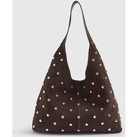 River Island Womens Brown Suede Studded Slouch Shoulder Bag | River Island UK & IE