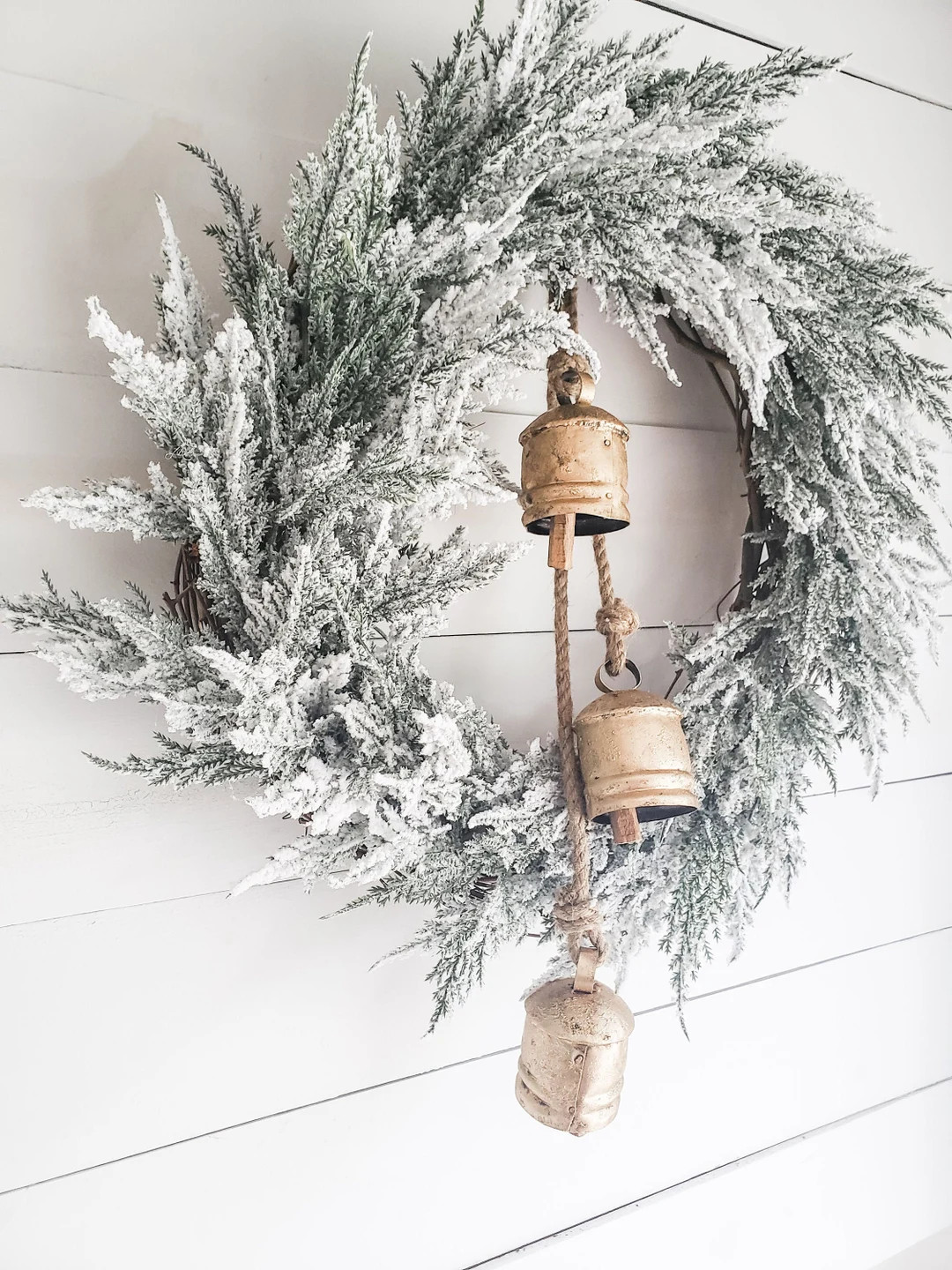 Flocked Winter Wreath Cedar Wreath Christmas Bell Wreath - Etsy Canada | Etsy (CAD)
