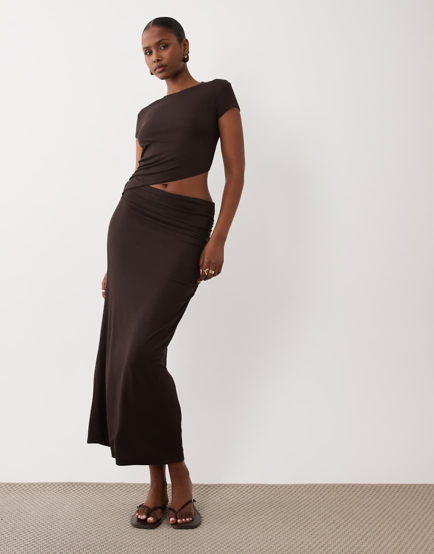 ASOS DESIGN light rib cut-out midi dress in chocolate-Brown | ASOS (Global)