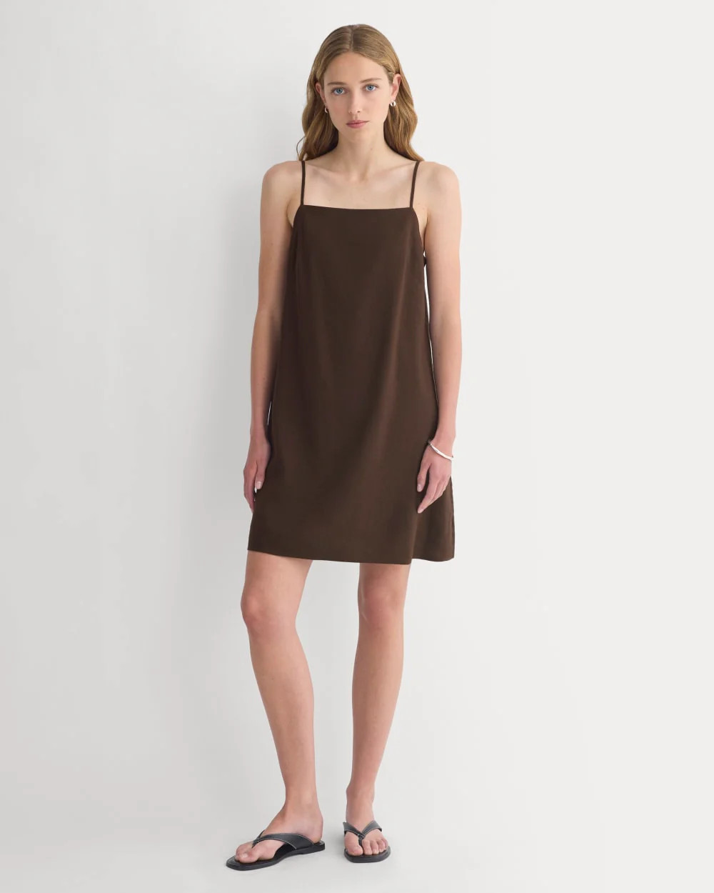 Mini Shift Dress in Stretch Linen | Dark Brown | Everlane