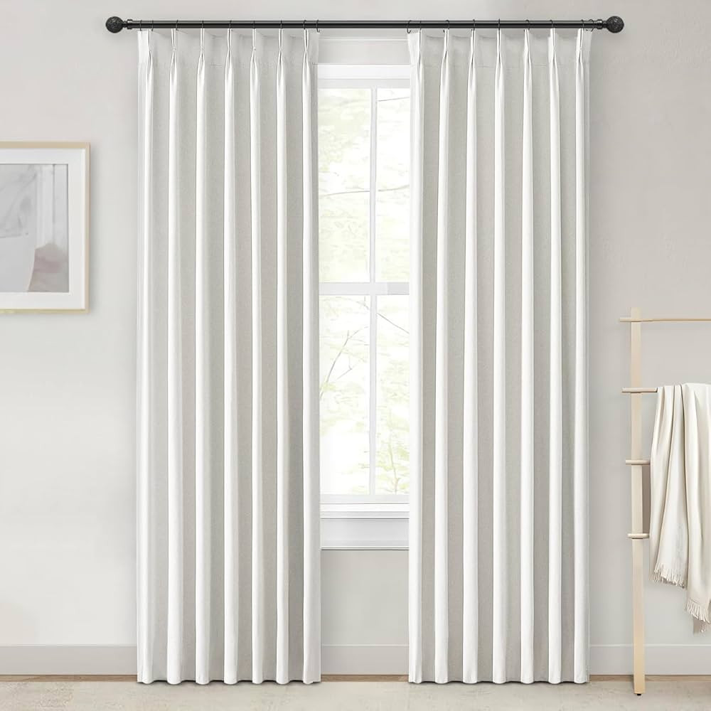 Beige White Linen Full Blackout Curtains 84 Inches Long, Viral Pinch Pleated Curtains with Hooks ... | Amazon (US)