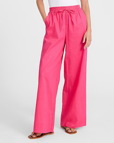 Linen-blend High Waisted Wide Leg Pull On Pant | Express
