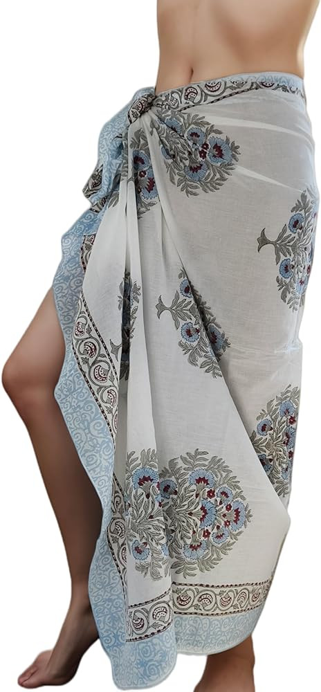 Elegant Swimsuit Coverup For Women |100% Cotton Hand Block Print Sarong Wraps,Resort Wear Beach V... | Amazon (US)