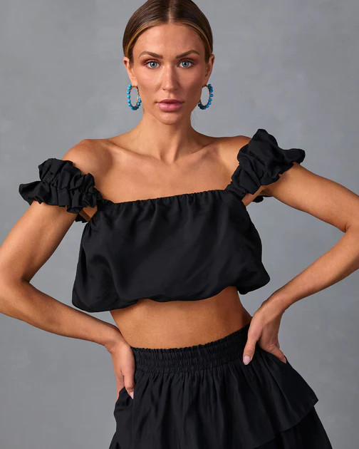 Easy To Love Bubble Hem Crop Top - Black | VICI