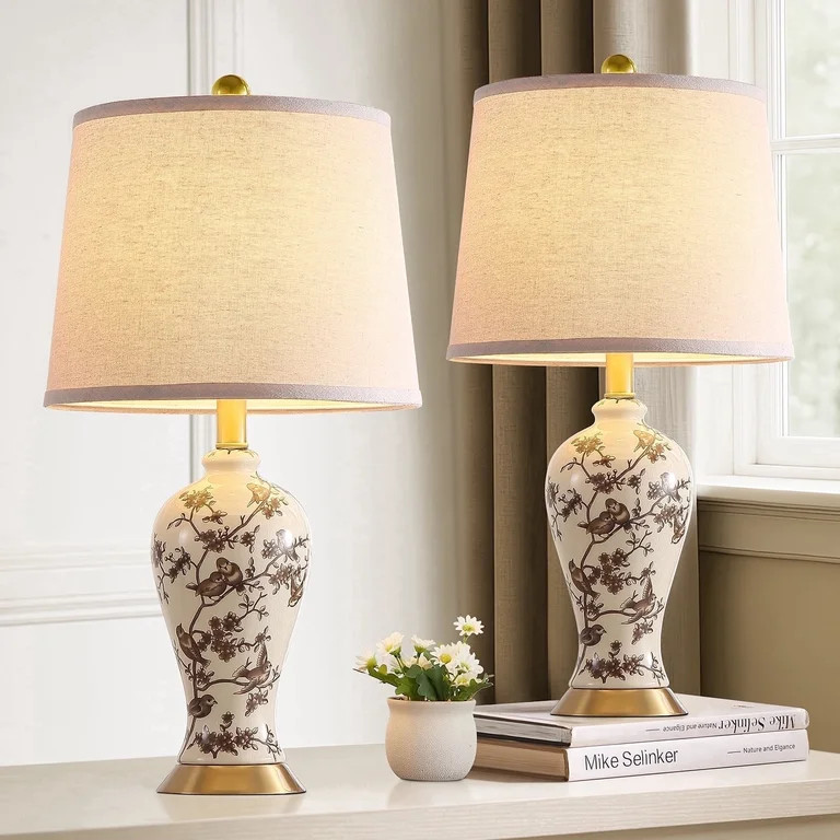 JUJUYUYOP 24"Classic Chinese-Style Ceramic Table Lamps Set of 2, Suitable for Bedside Tables, Liv... | Walmart (US)