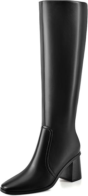 Knee High Boots for Women Chunky Heel Square Toe Tall Boots Wide Calf Fashion Long Boot with Side... | Amazon (US)