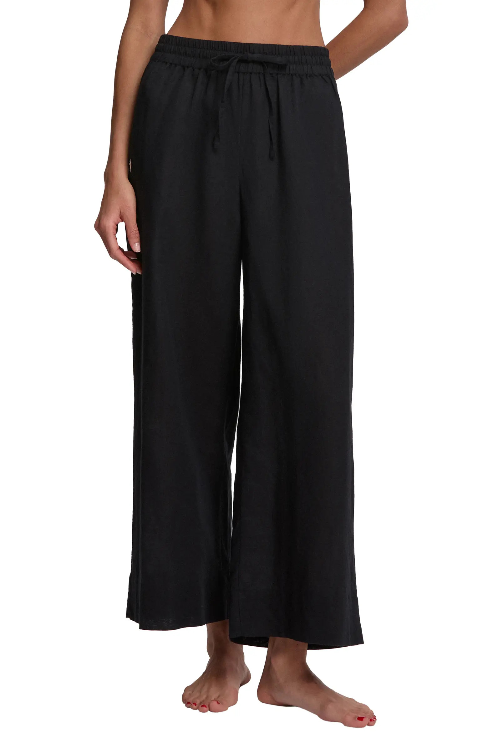 Wide Leg Linen & Cotton Cover-Up Drawstring Pants | Nordstrom