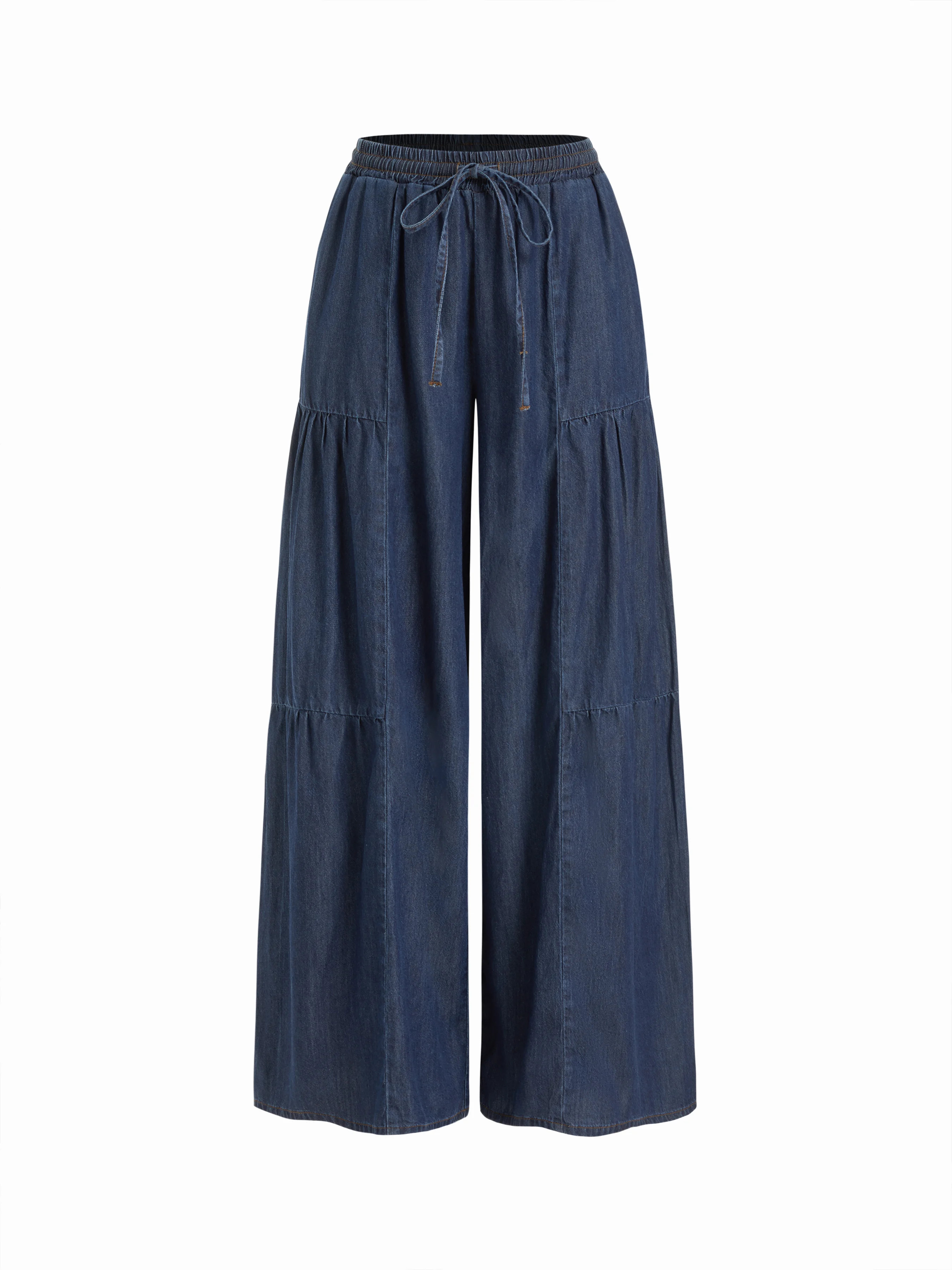 Denim Mid Rise Drawstring Ruched Wide Leg Jeans | Cider