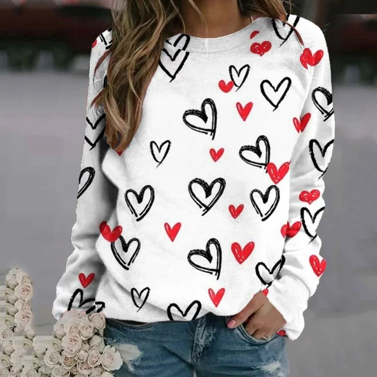 Valentine's Day Shirts for Women Valentine'S Day Women'S Casual Printed Thin Sweater Long Sleeve ... | Walmart (US)