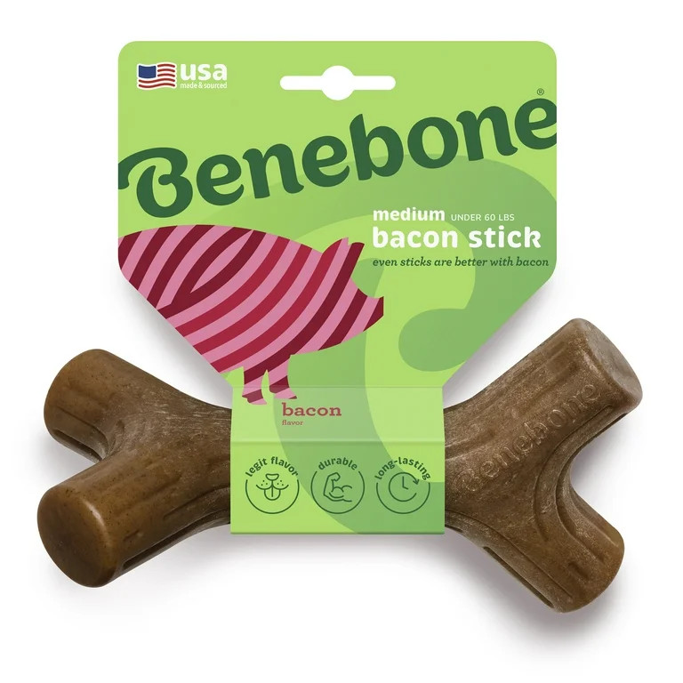 Benebone Bacon Stick Durable Dog Chew Toy for Aggressive Chewers, Real Bacon, Medium | Walmart (US)