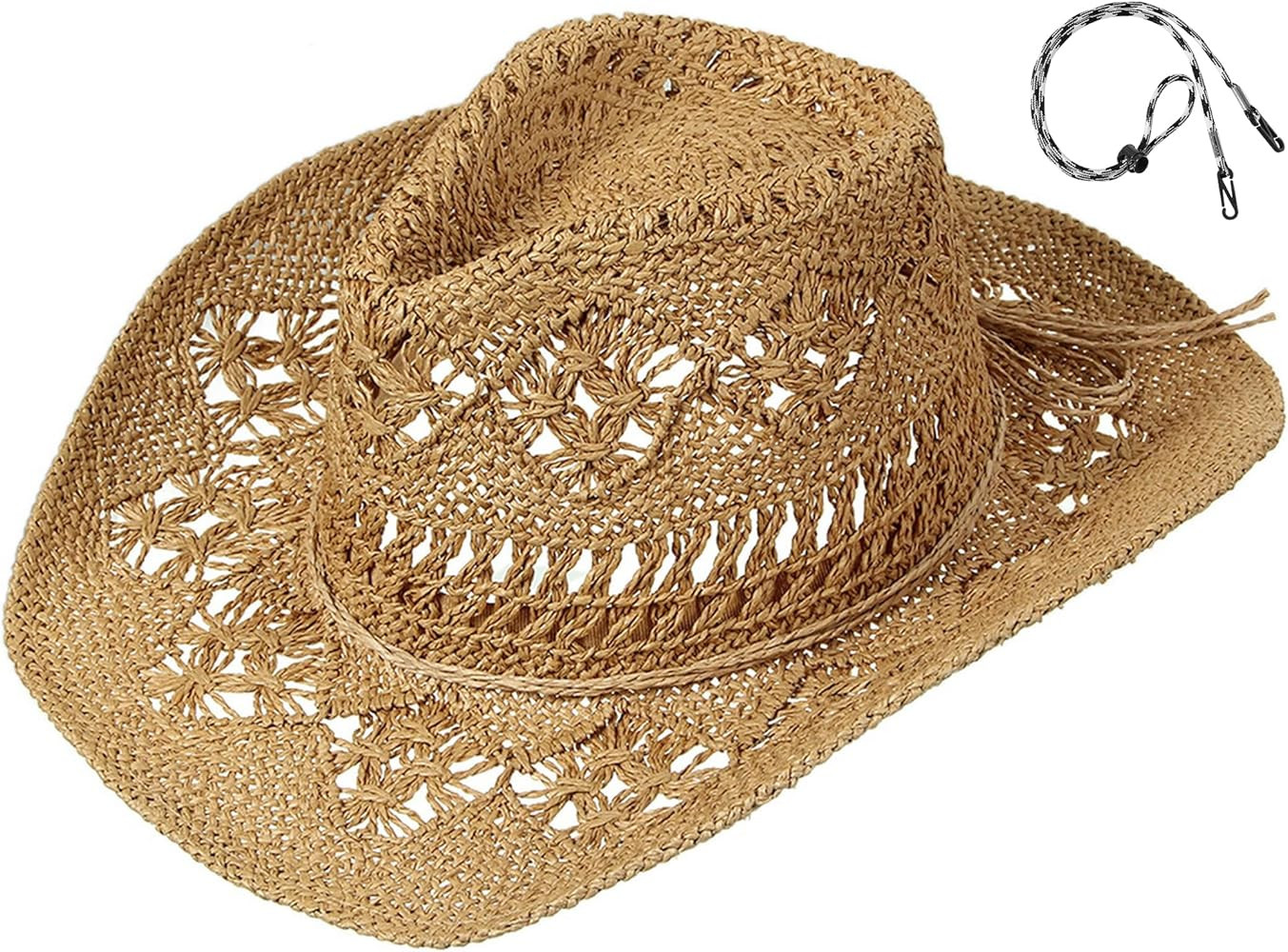 GEMVIE Men & Women's Summer Cowboy Cowgirl Straw Hat Hollow Out Style Roll Up Brim Cowboy Sun Hat | Amazon (US)