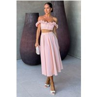 Sara | Baby Pink Midi Skirt With Buttons | Club L London
