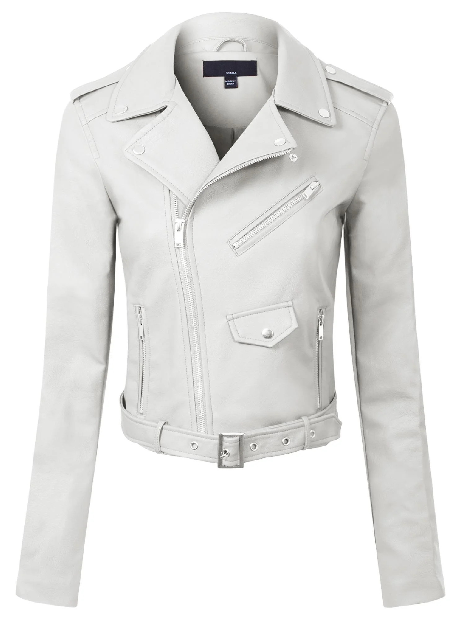 Made by Olivia Women's Classic Slim Fit Faux Leather Zip Up Biker Jacket | Walmart (US)