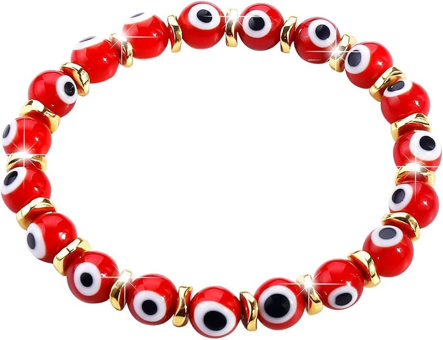 Evil Eye Bracelets for Women Protect 8mm ojo Glass Beaded Protection Stretch Braclet Jewelry | Amazon (US)