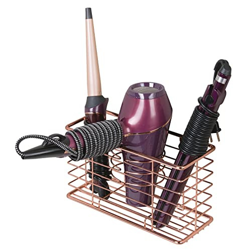 mDesign Farmhouse Metal Wire Bathroom Wall Mount Hair Care & Styling Tool Organizer Storage Basket f | Amazon (US)