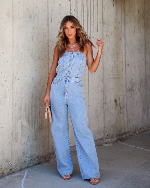 PREORDER - Beverly Strapless Denim Jumpsuit | VICI Collection