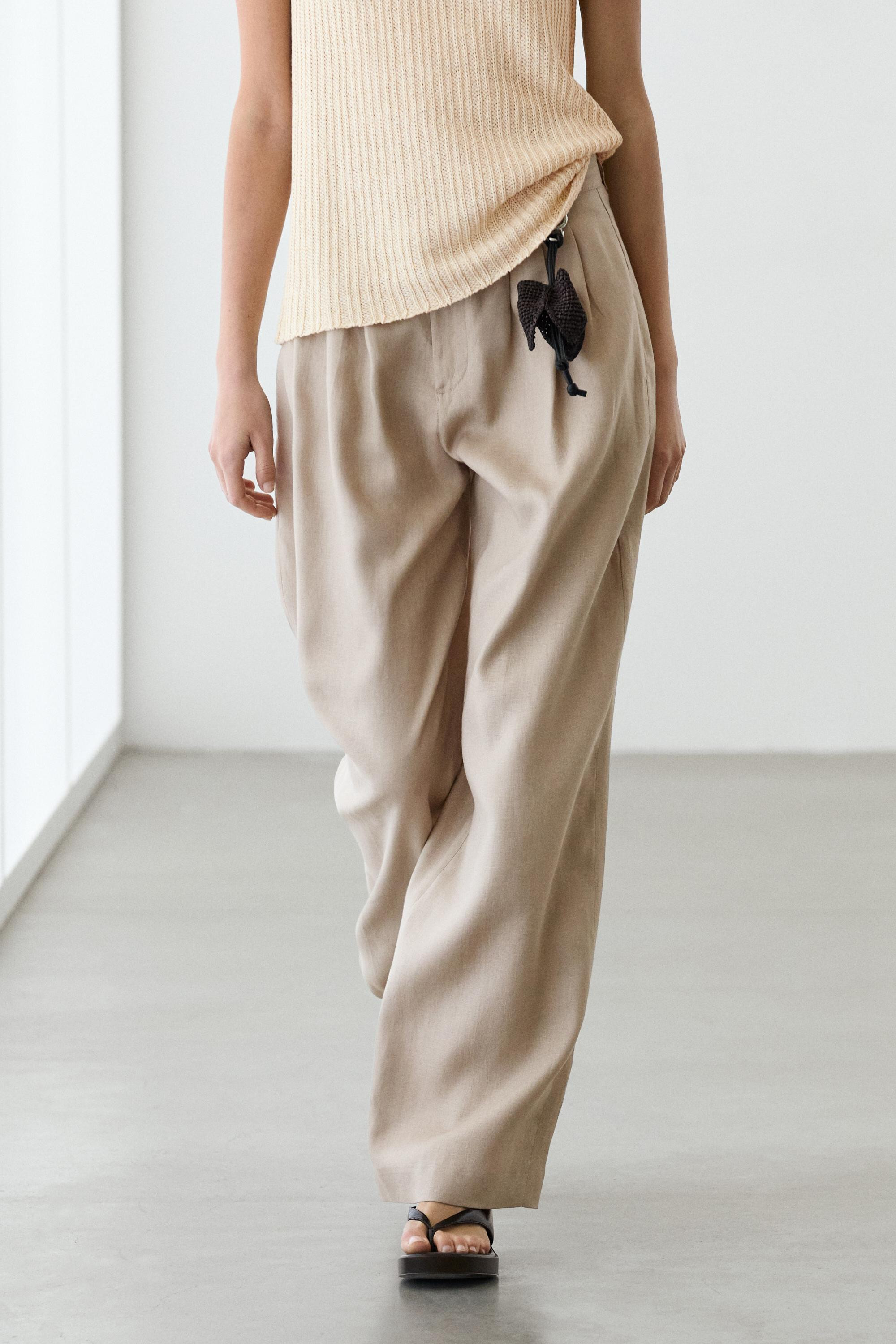 Wide-leg pleated linen trousers | Massimo Dutti US