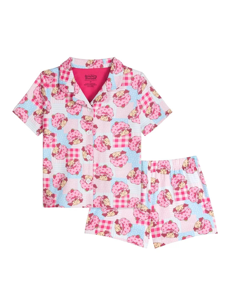 Strawberry Shortcake Toddler Girls Short Sleeve Button Front Top and Sleep Shorts, 2-Piece, Sizes... | Walmart (US)