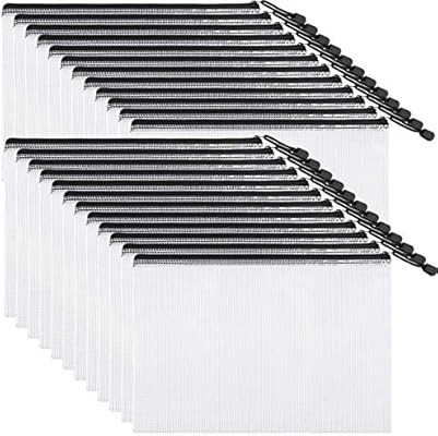 EOOUT 24pcs Mesh Zipper Pouch Document Bag, Plastic Zip File Folders, Letter Size/A4 Size, Black,... | Amazon (US)