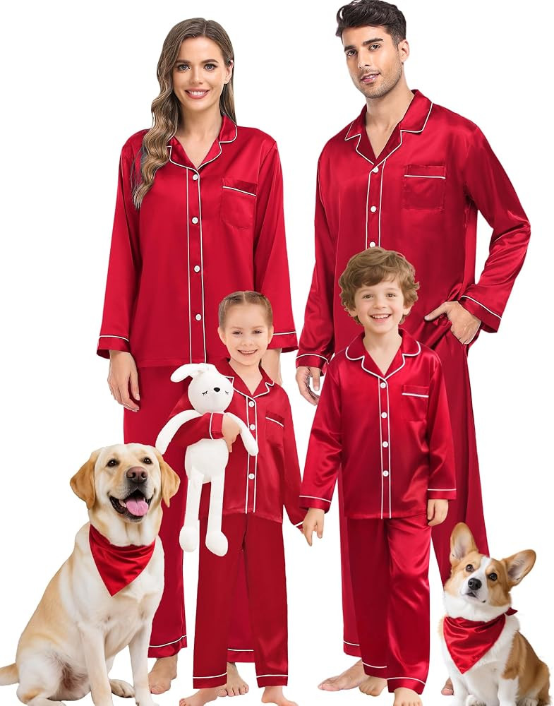 SWOMOG Family Matching Pajama Set Silky Satin Pajamas Long Sleeve Sleepwear Button Down Loungewea... | Amazon (US)