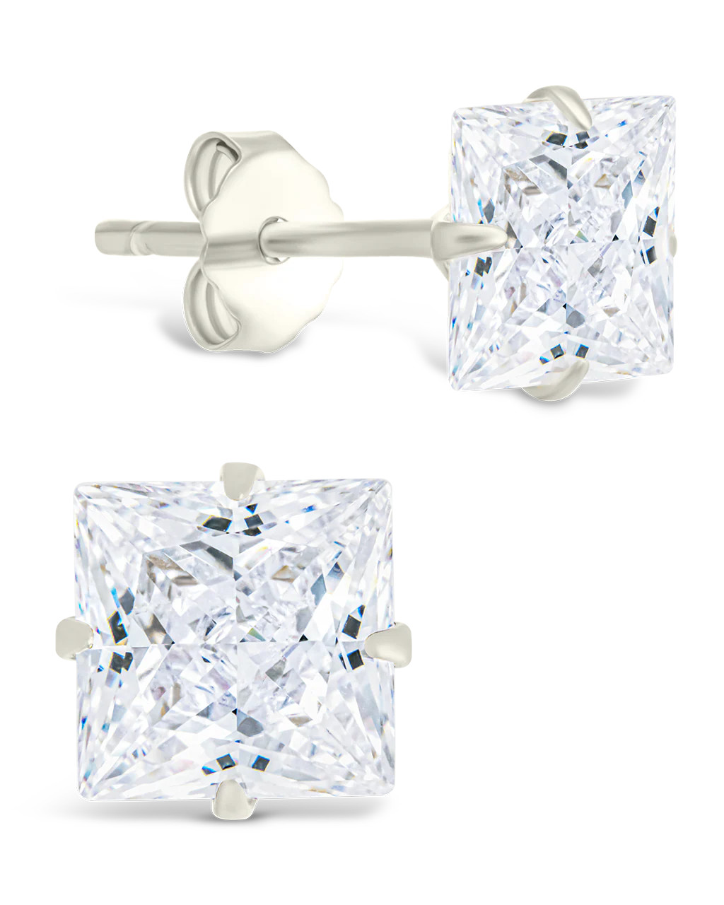 Sterling Silver Princess Cut Prong Set Stud Earrings | Sterling Forever