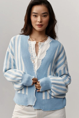 By Anthropologie Waffle-Knit Scalloped Cardigan Sweater | Anthropologie (US)