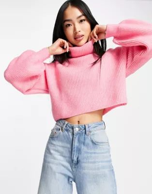 Monki cropped knitted high neck sweater in bright pink | ASOS (Global)