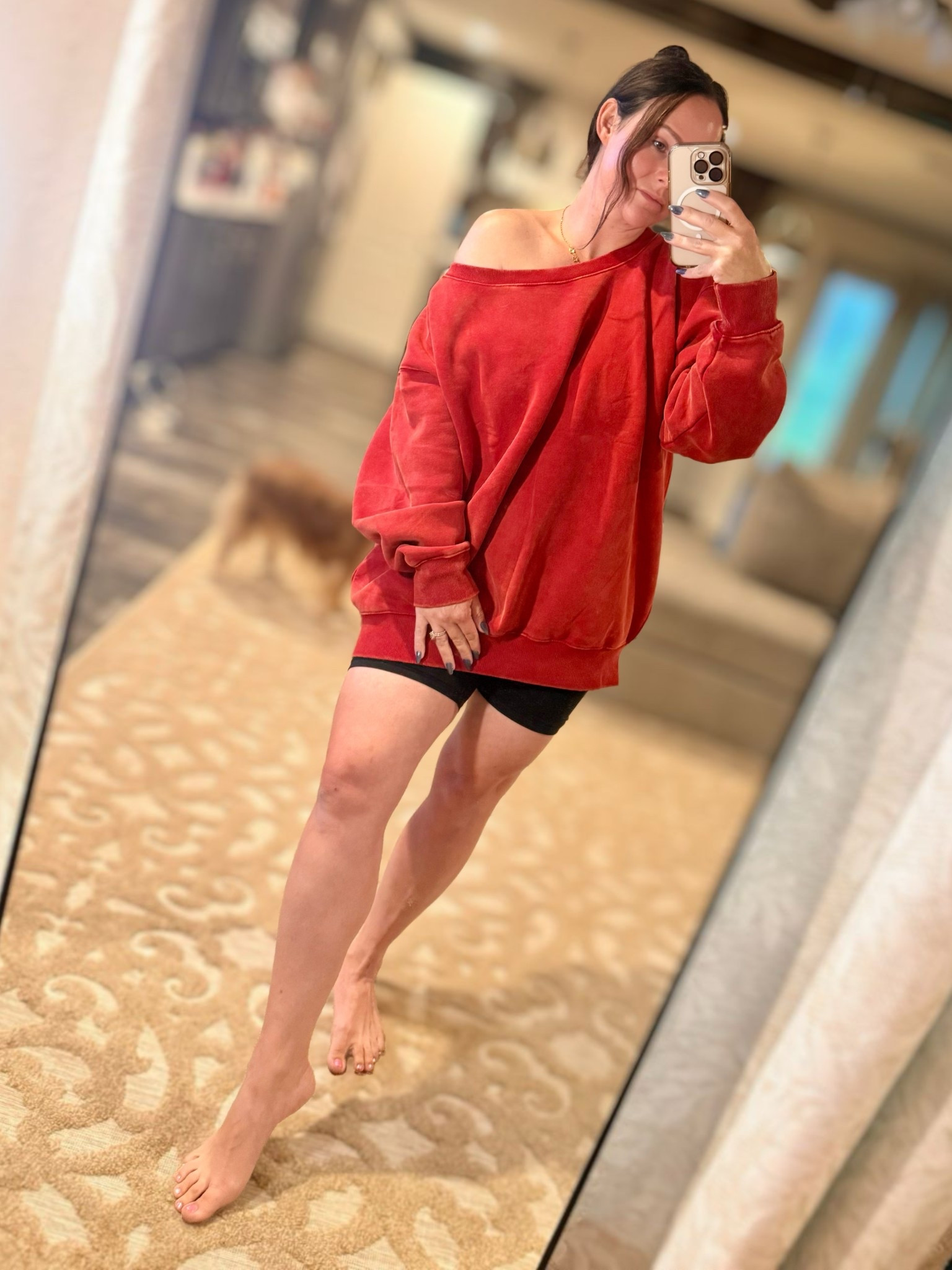 Not me being photobombed by both of my dogs 😭 I’m wearing a size small in the crewneck. Medium in the biker shorts  

#LTKBeauty #LTKStyleTip #LTKFindsUnder50