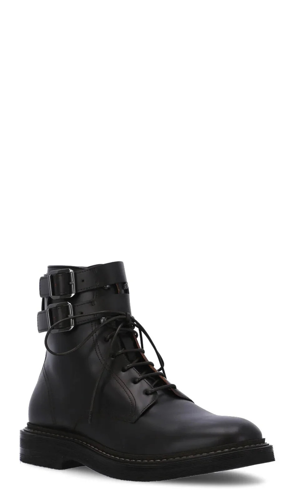 Brunello Cucinelli Menâ€s Black Lace-Up Ankle Boots With Buckle Detail | Shop Simon