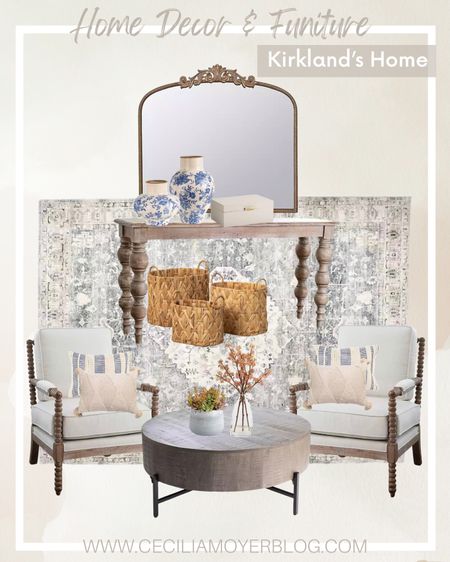 Home decor and furniture at Kirklands!  Area rug - console table - coffee table - accent chairs - lounge chair - large mirror - area rug - classic traditional style - elegant style - living room - entry way - foyer 

#LTKhome #LTKunder100 #LTKFind