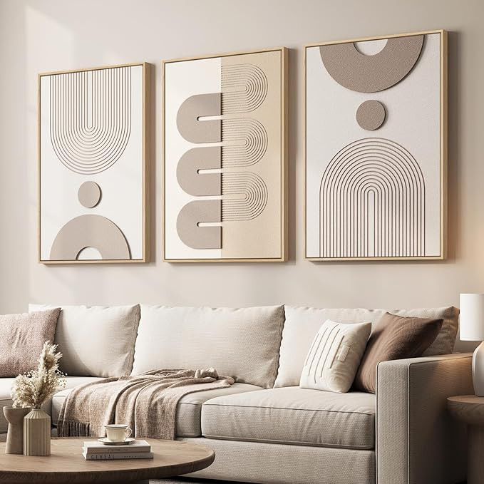 Large 3D Textured Framed Boho Neutral Abstract Wall Art for Living Room, 3 Piece Modern Paintings... | Amazon (US)