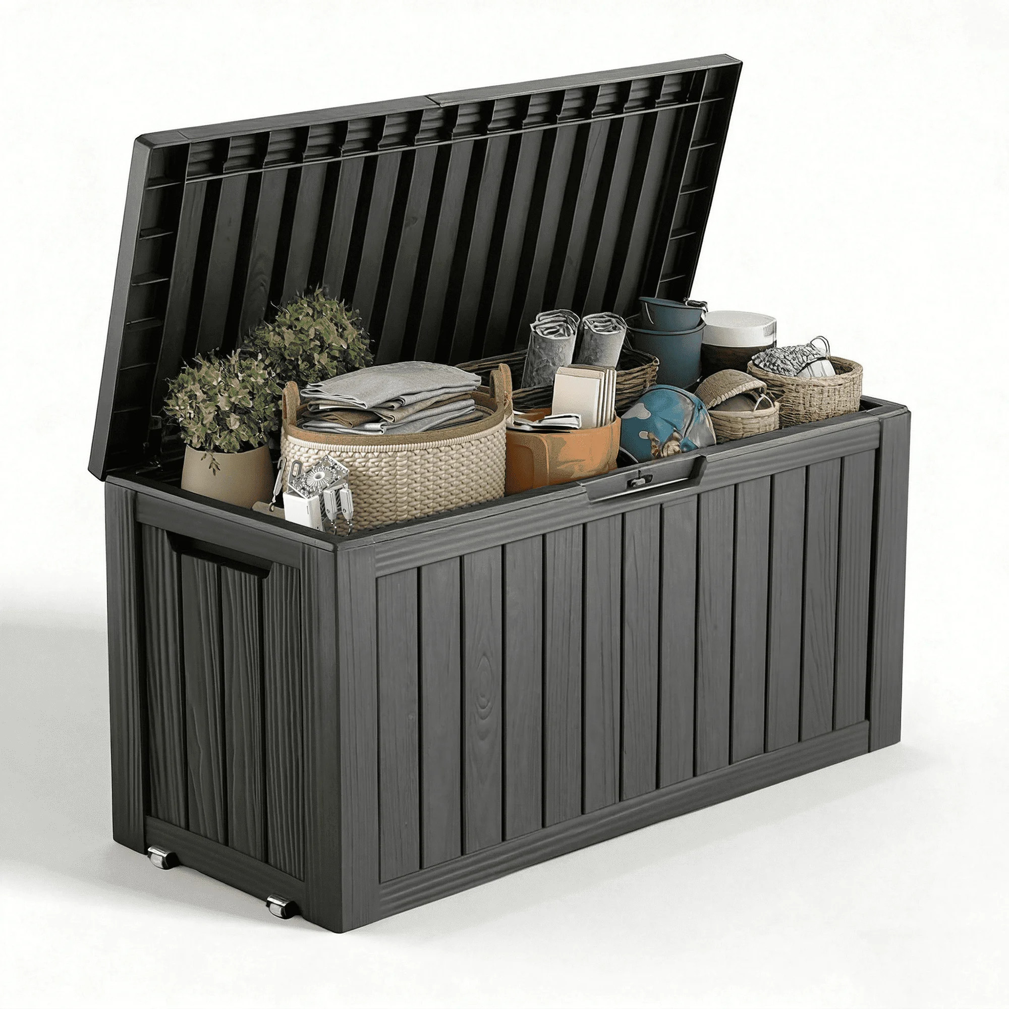 80 Gallon Resin Deck Box, Lockable Patio Outdoor Storage Box for Furniture, Garden Tools and Tools Storage, Waterproof Outside Storage Boxes | Walmart (US)
