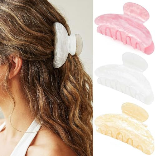 Fashey Acrylic Claw Clip Cute Hair Clips Medium Hair Claws Hair Accessories for Women (pink+khaki+white) | Amazon (US)