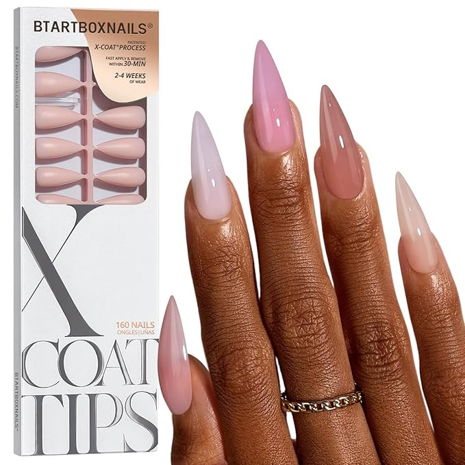 BTArtboxnails XCOATTIPS Bare 5-Shades Nude Press on Nails - Long Stiletto Press on Nails, 4-Week ... | Amazon (US)
