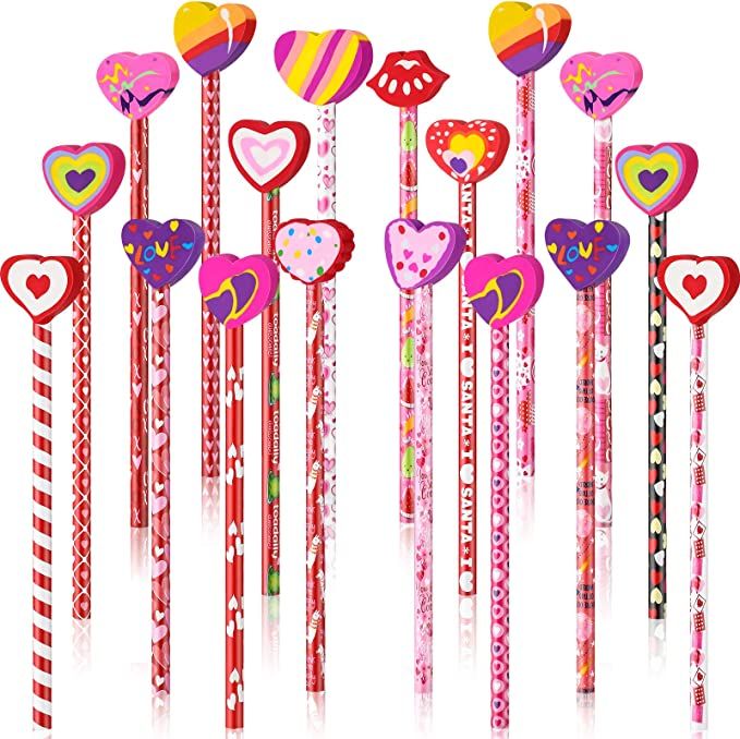 36 Pieces Valentines Pencils with Heart Shape Erasers Toppers Decorated Colorful Pencils Erasers ... | Amazon (US)