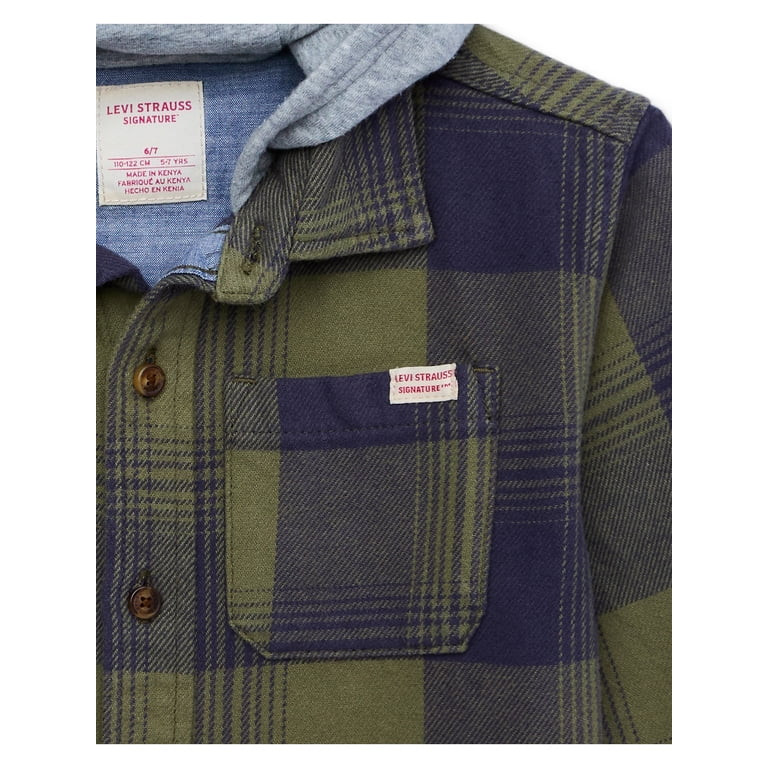 Levis Boys Hooded Plaid Flannel Shirt, Sizes 4-18 | Walmart (US)