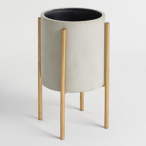 Large Gray Planter with Brass Stand | World Market