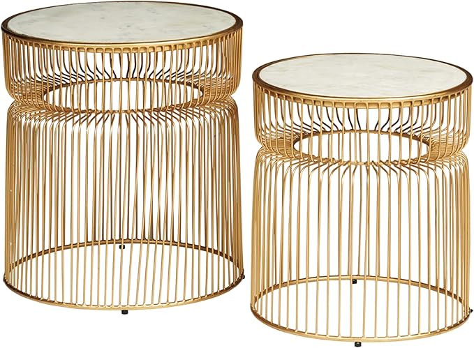 Signature Design by Ashley Vernway Set of 2 Accent Table with Marble Top, 18" and 16", Gold Finis... | Amazon (US)