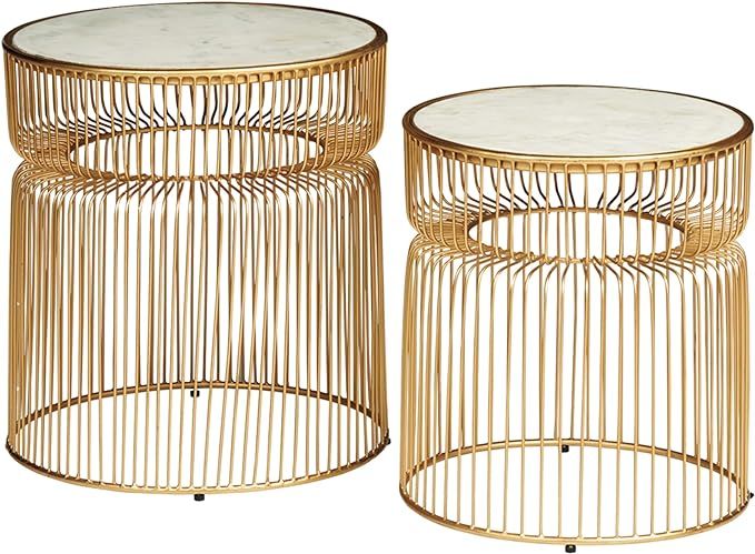 Signature Design by Ashley Vernway Set of 2 Accent Table with Marble Top, 18" and 16", Gold Finis... | Amazon (US)