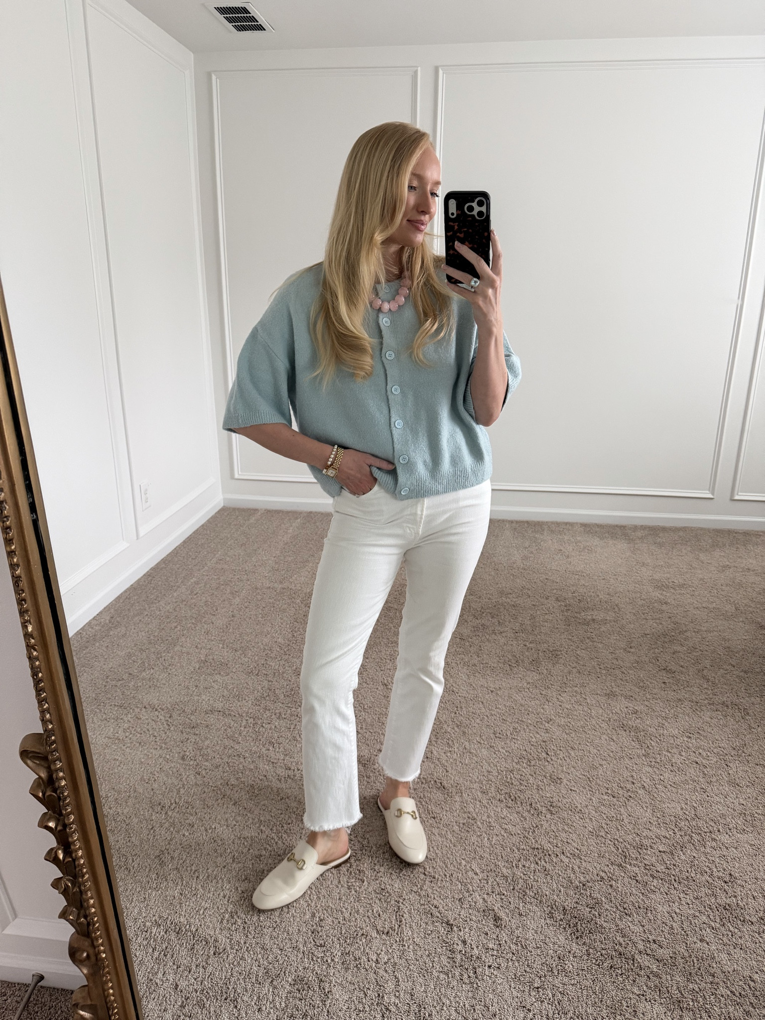 Casual spring outfit styling my favorite white jeans! Get 10x the points on your purchase if you’re a Nordy member. Wearing a size small in the sweater and 28 in the white jeans 