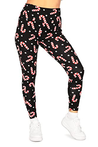 Tipsy Elves Womens Cute Red and White Candy Cane High Waisted Leggings with Hidden Waistband Key Pocket Size 2X | Amazon (US)