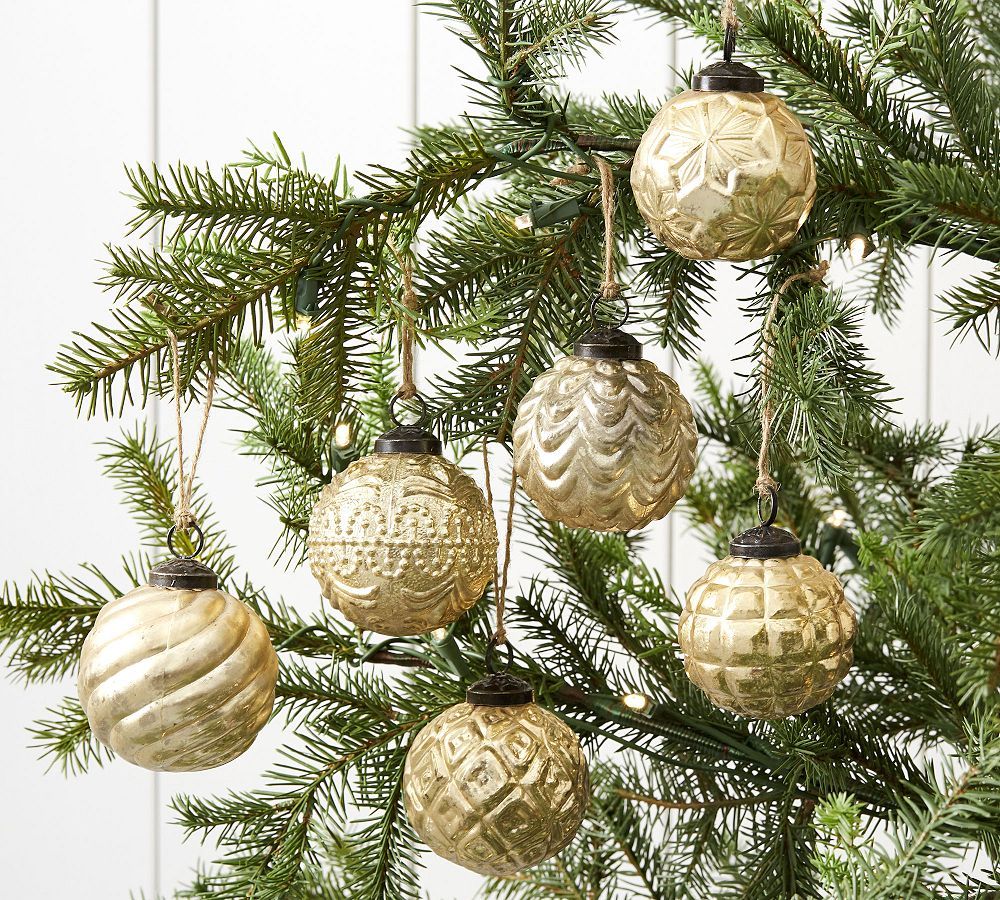 Mercury Glass Adorned Ornament Set - Gold | Pottery Barn (US)