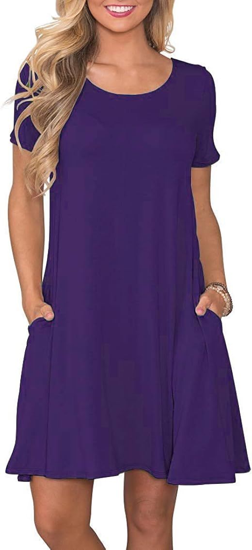 WNEEDU Women's Summer Casual T Shirt Dresses Short Sleeve Swing Dress with Pockets | Amazon (US)
