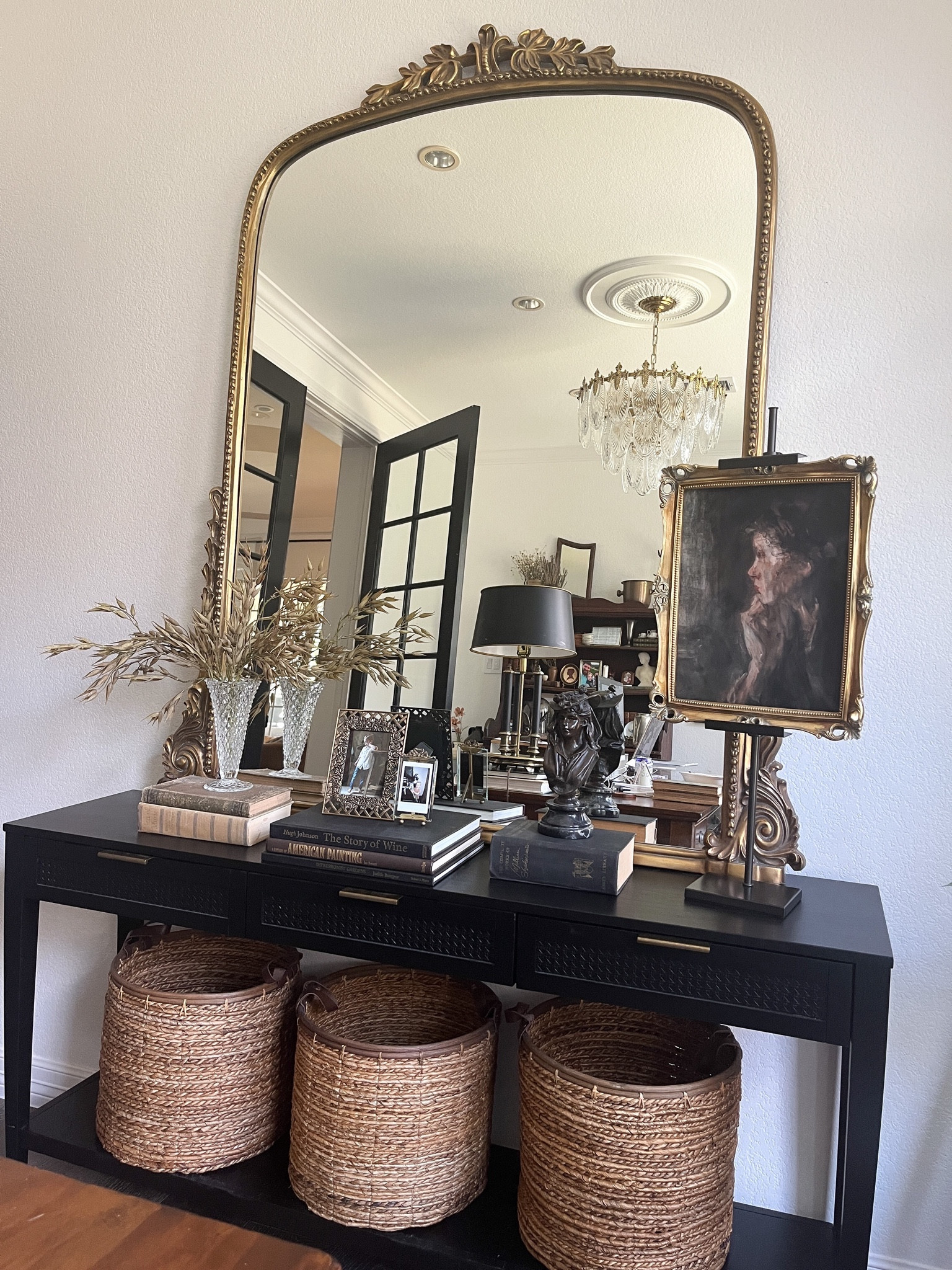 Console table styling in moody home office 

#LTKhome #LTKstyletip #LTKfindsunder50