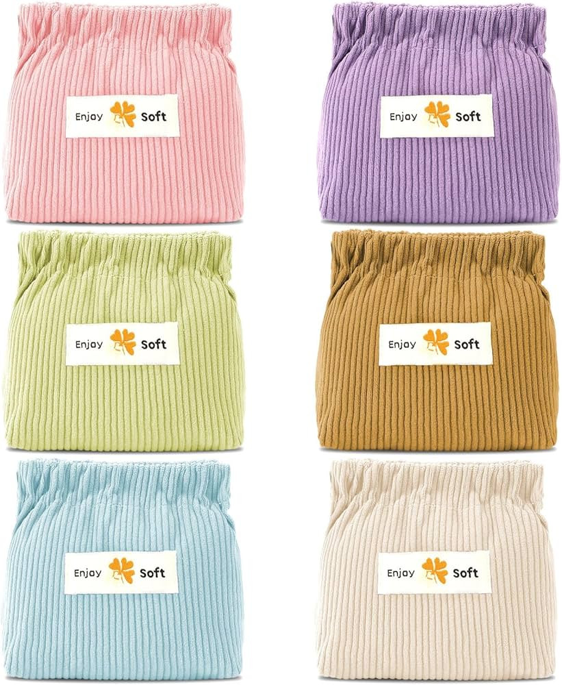 AUGSUN 6pc Corduroy Elastic Hair Tie Organizer, Storage Bag, Makeup Pouch, Travel Accessory, 5.11... | Amazon (US)