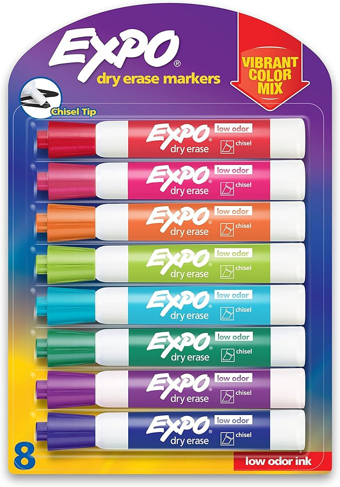 EXPO Low Odor Dry Erase Markers, Chisel Tip, Assorted Colors, 8 Count | Amazon (US)