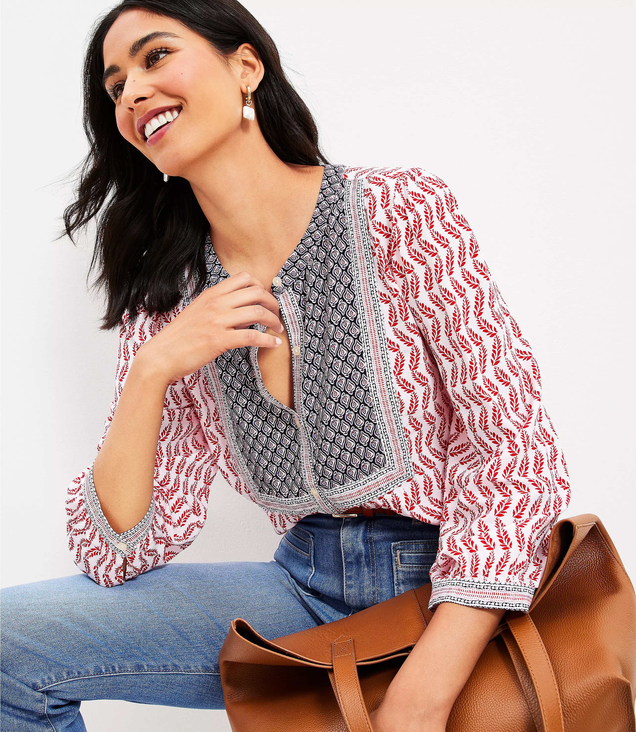 Boho Leaf Bib Blouse | LOFT