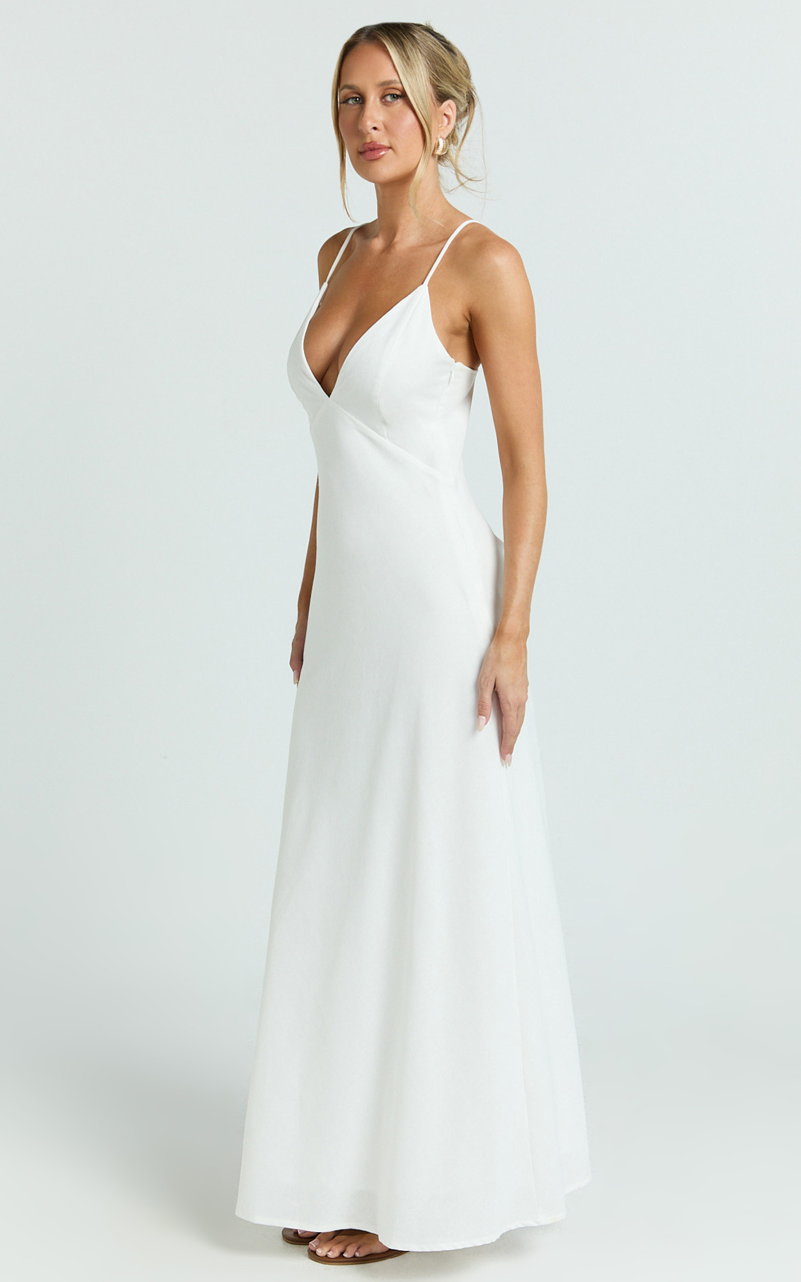 Hinata Maxi Dress - Linen Blend Slip Dress in Off White | Showpo (ANZ)